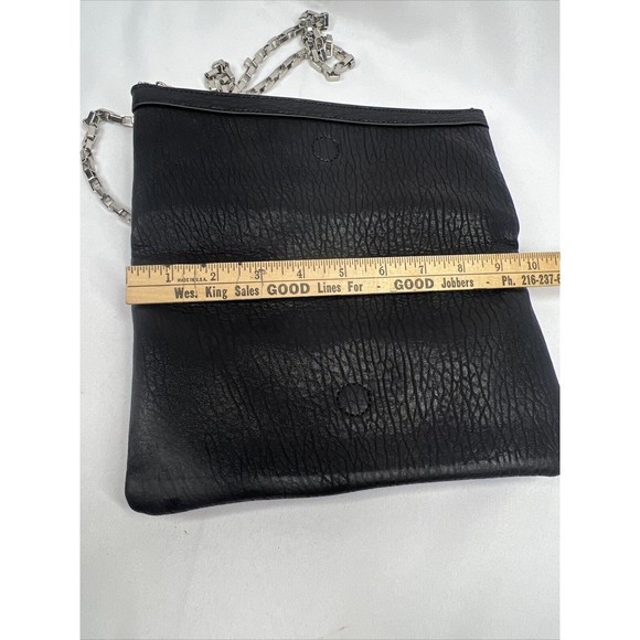 Express Black￼ Purse Folds To Clutch Shoulder Bag Silver Chain Zipper Magnet - Picture 3 of 8
